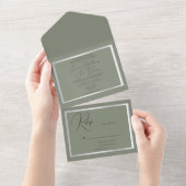 Sophisticated Sage & Zilveren bruiloft All In One Uitnodiging (Afscheurbaar)