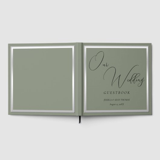 Sophisticated Sage & Zilveren bruiloft Gastenboek (Volledig)