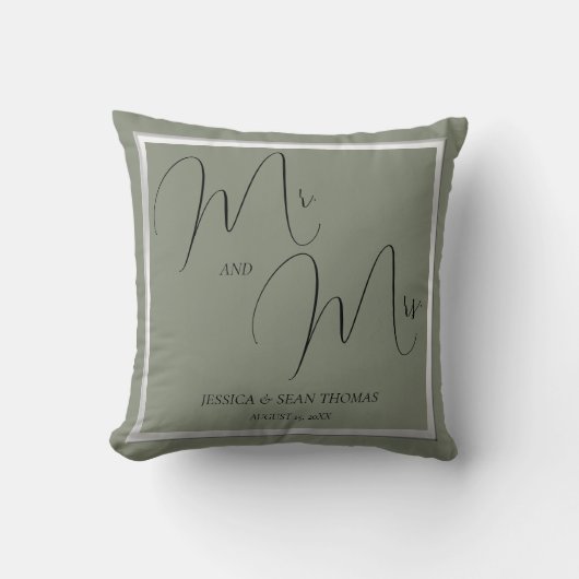 Sophisticated Sage & Zilveren bruiloft Kussen (Voorkant)