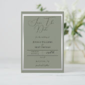 Sophisticated Sage & Zilveren bruiloft Save The Date (Staand voorkant)