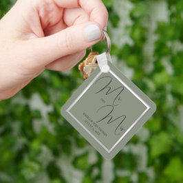 Sophisticated Sage & Zilveren bruiloft Sleutelhanger