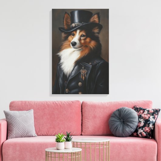 Sophisticated Shetland Sheepdog | Sheltie Canvas Afdruk (Insitu (Woonkamer))