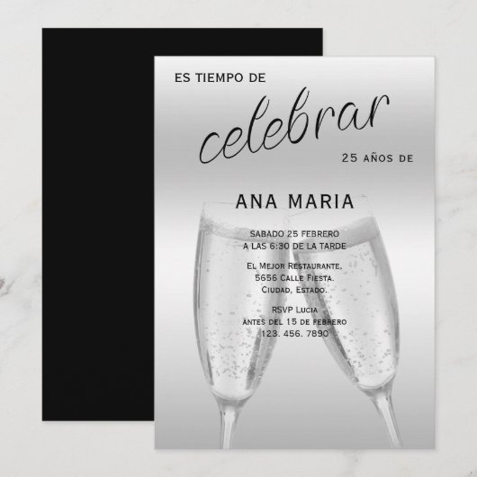 Sophisticated Silver Spanish Feminine Birthday  Kaart (Voorkant / Achterkant)