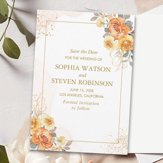 Sophisticated spring wedding with orange blossoms save the date