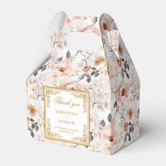 Sophisticated stoffige roze gouden bruiloft gunst bedankdoosjes (Voorkant Zijde)