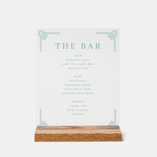 Sophisticated Teal Geometric Bar Menu Acryl Bord (Voorkant)