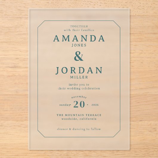 Sophisticated Teal Minimalist Wedding Invitation (Recto)