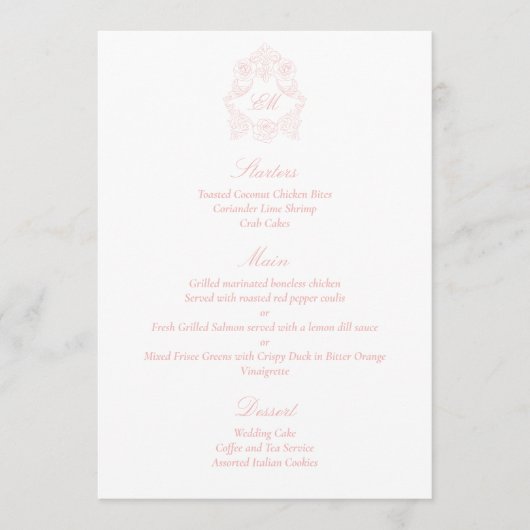 Sophisticated Victorian Classic Script Roze Menu (Voorkant)