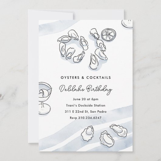 Sophisticated Waterverf Ink Oesters en Cocktails Kaart (Voorkant)