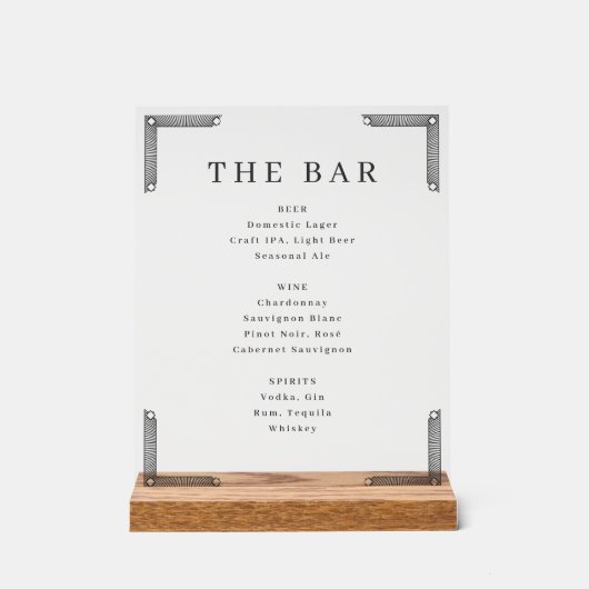 Sophisticated White Serif Bar Menu Acryl Bord (Voorkant)