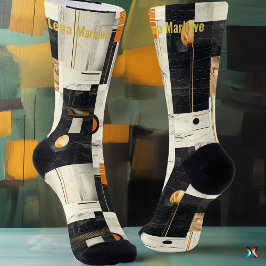 Sophisticated zwart en Sinaasappel geometrisch Abs Sokken