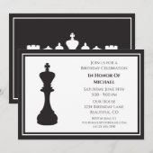 Sophisticated Zwart en Wit Schaakstuk Verjaardag Kaart (Voorkant / Achterkant)