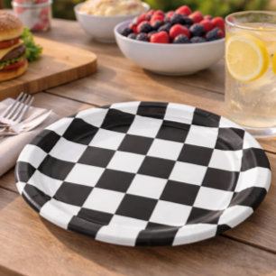 Sophisticated zwart-wit geruit patroon papieren bordje
