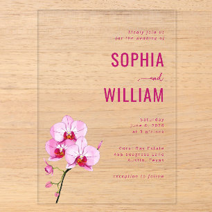 Sophistische Roze Orchidee Huwelijksuitnodiging Acryl Uitnodigingen