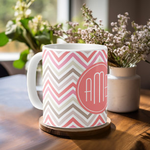 Sorbet Chevrons met Triple Monogrammen Koffiemok