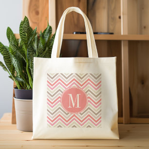 Sorbet Chevrons met Triple Monogrammen Tote Bag