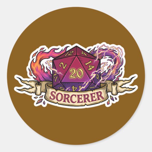 Sorcerer D20 Class Crest Sticker - Funny D&D Sorce (Voorkant)