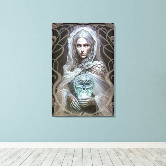 Sorceress, Dark Fantasy Vrouw, Orakel Canvas Afdruk (Insitu (Houten vloer))