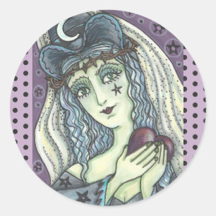 SORCERESS, GOTHIC WITCH HART STICKER RondSCHAP
