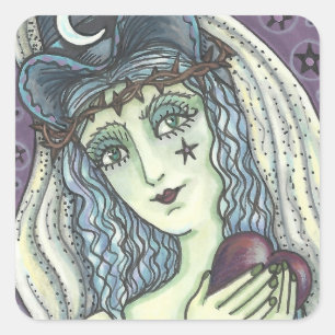 SORCERESS, GOTHIC WITCH HART STICKERS Vierkant BLA
