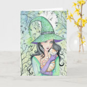 Sorcière avec carte de chat Tabby Orange (Fleur jaune)