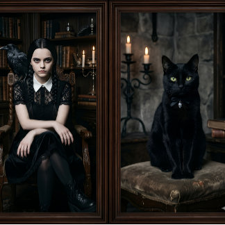 Sorcière avec Chat Noir - papier découpage - Embal