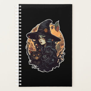 Sorcière avec le chat noir halloween