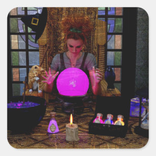 Sorcière avec les autocollants magiques de boule