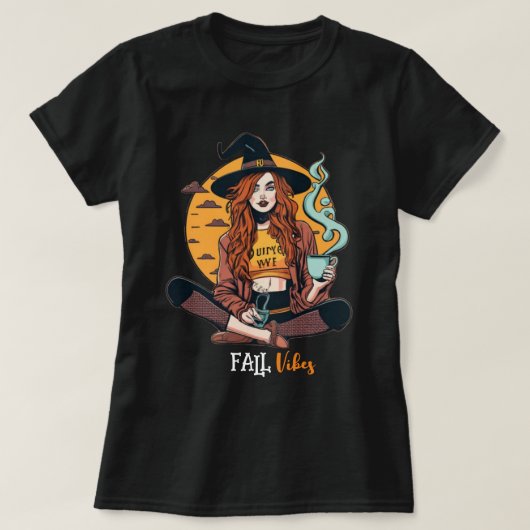 Sorcière avec t-shirt café chaud (Design devant)