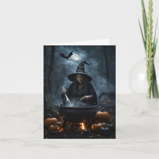 Sorcière dans la carte d'Halloween Woods (Devant)