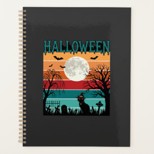Sorcière de Halloween Chat Toile d'araignée Lune C