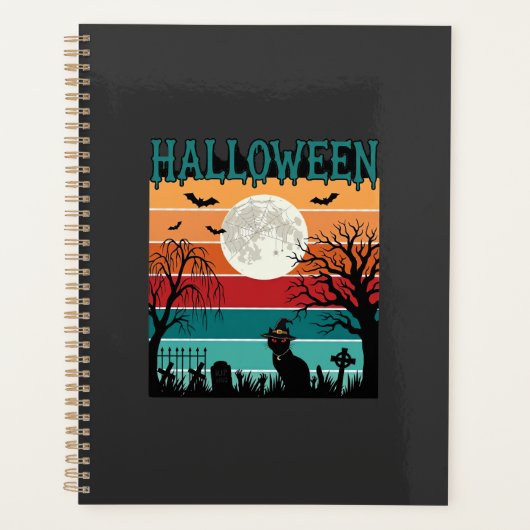 Sorcière de Halloween Chat Toile d'araignée Lune C (Devant)