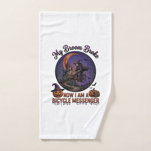Sorcière de messager de vélo cassé balai Halloween (Serviette à main)