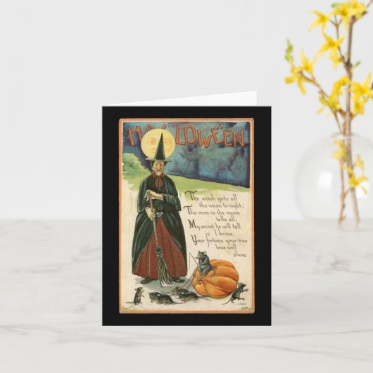 Sorcière d'Halloween Carte Vintage (Fleur jaune)