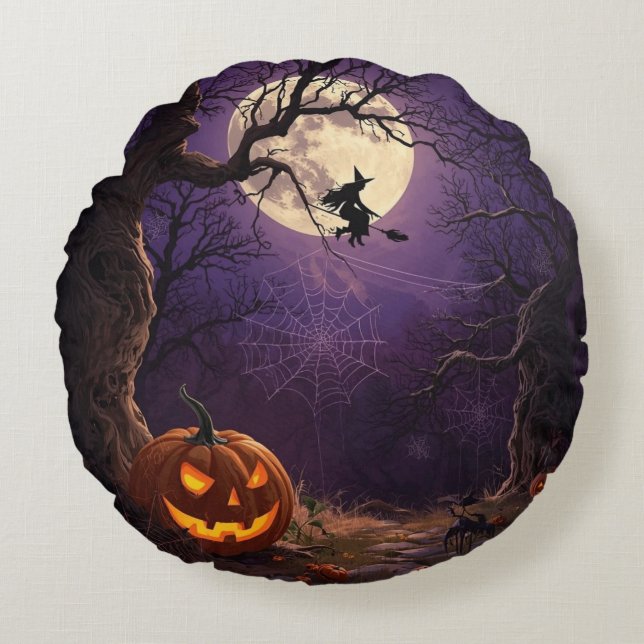 Sorcière d'Halloween et Coussin Citrouille (Devant)