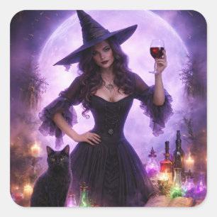 Sorcière d'Halloween et vin Autocollant mignon