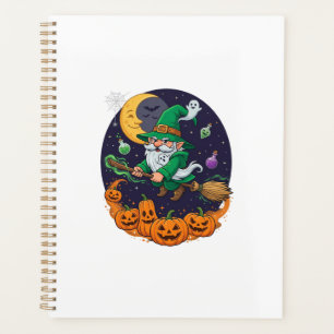Sorcière d'Halloween Gnome Balai Citrouilles Lune