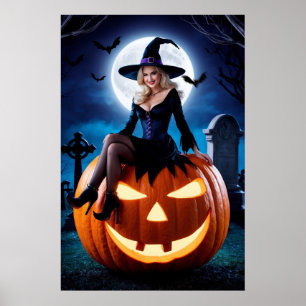 Sorcière d'Halloween sur affiche Citrouille