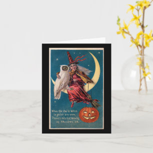 Sorcière d'Halloween sur la Lune avec Carte Vintag