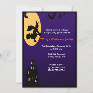 Sorcière en vol Invitations de la fête d'Halloween