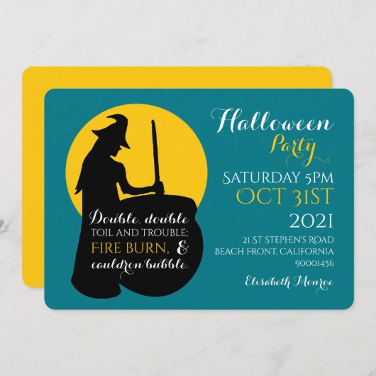 Sorcière et Lune Magic Spell Party Invitation (Devant / Derrière)