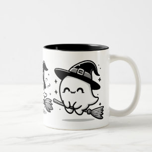 Sorcière fantôme volante sur un mug Halloween bala
