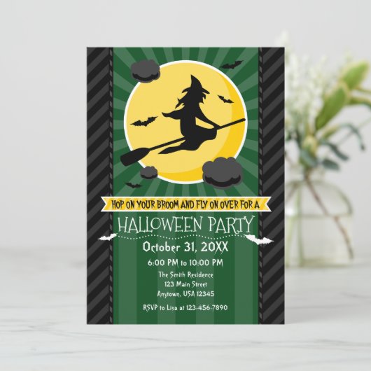 Sorcière gris noir foncé Invitation Halloween (Debout devant)