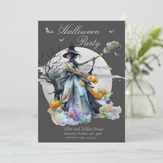 Sorcière Halloween Fête Invitation (Debout devant)
