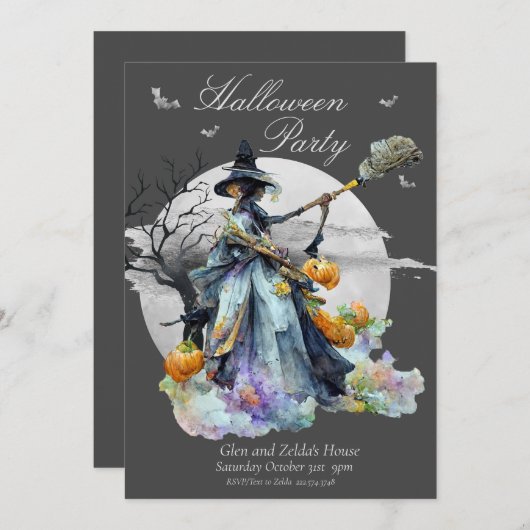Sorcière Halloween Fête Invitation (Devant / Derrière)