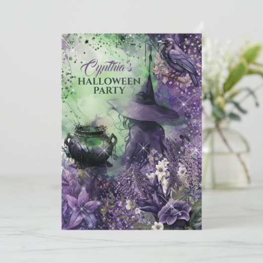 Sorcière Halloween Fête Invitation (Debout devant)
