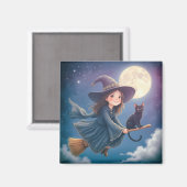 Sorcière mignonne Avec Aimant Chat (Recto/Verso)