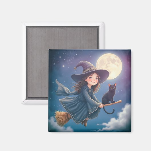 Sorcière mignonne Avec Aimant Chat (Recto/Verso)