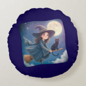 Sorcière mignonne avec Coussin rond Chat (Devant)