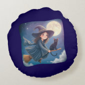Sorcière mignonne avec Coussin rond Chat (Dos)
